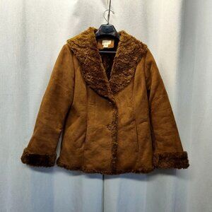 St. Johns Bay Faux Shearling Suede Fur Lined Women Large 40" Chest BOHO Vintage